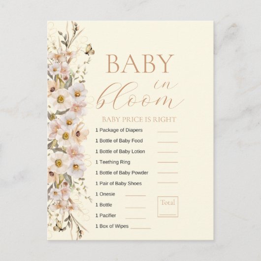 Baby in Bloom Boho Neutral Baby Shower Game Postkarte (Vorderseite)