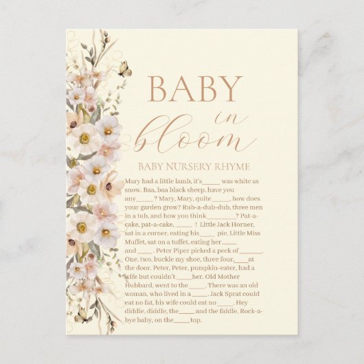 Baby in Bloom Boho Neutral Baby Shower Game Postkarte (Vorderseite)