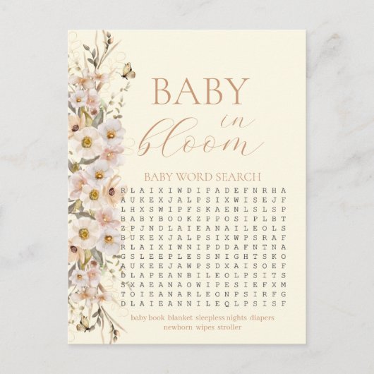 Baby in Bloom Boho Neutral Baby Shower Game Postkarte (Vorderseite)