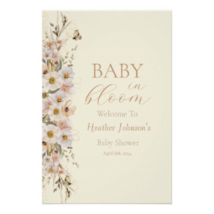 Baby In Bloom Boho Neutrale Babyparty Poster