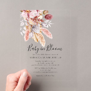 Baby in Bloom Boho Pampas Gras Taufparty Acryleinladungen