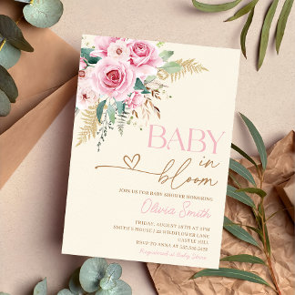 Baby in Bloom Boho Pink Blumendusche Einladung