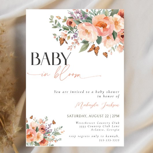 Baby in Bloom Boho Wasserfarbe Wildblume Dusche Einladung