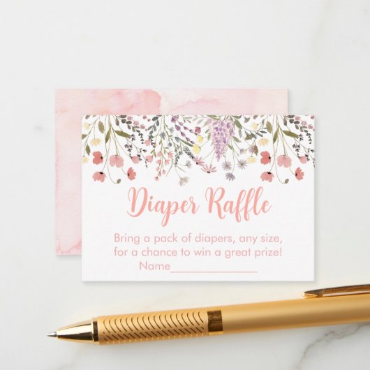 Baby in Bloom Boho Wildblume Baby Diaper Raffle Begleitkarte (Vorderseite/Rückseite Beispiel)