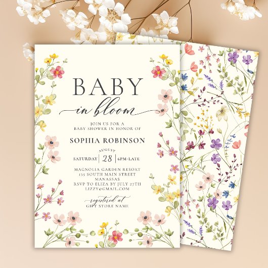 Baby in Bloom Boho Wildblume Babydusche Einladung