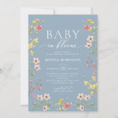 Baby in Bloom Boho Wildblume Blue Baby Dusche Einladung (Vorderseite)