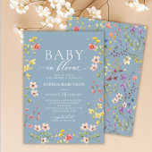 Baby in Bloom Boho Wildblume Blue Baby Dusche Einladung