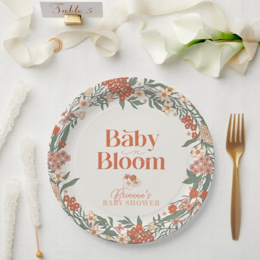 Baby in Bloom Boho Wildblume Girl Baby Shower Pappteller (Hochzeit)