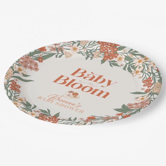 Baby in Bloom Boho Wildblume Girl Baby Shower Pappteller (Schrägansicht)