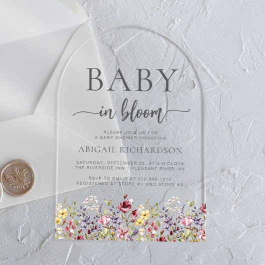 Baby in Bloom Boho Wildblumen Arch Baby Dusche Acryleinladungen