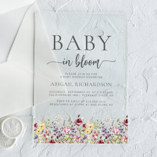 Baby in Bloom Boho Wildblumen Kinderdusche Acryleinladungen