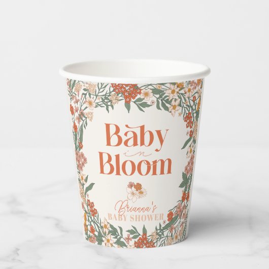 Baby in Bloom Boho Wildflower Baby Shower Pappbecher (Rückseite)