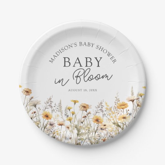 Baby In Bloom Boho Wildflower Baby Shower Pappteller (Vorderseite)