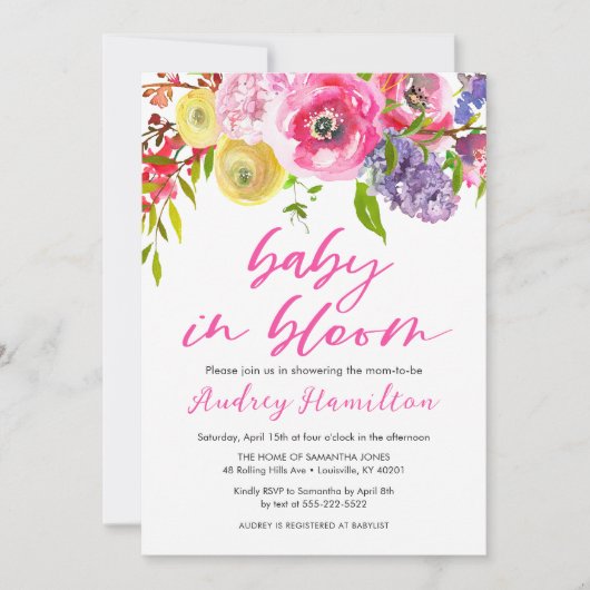 Baby in Bloom Bold Floral Baby Dusche Einladung (Vorderseite)