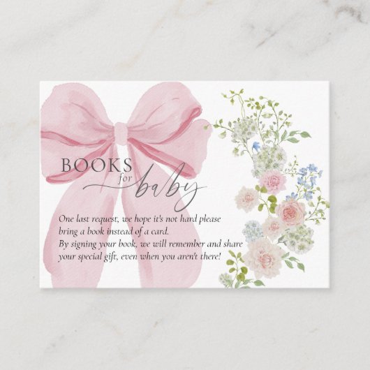 Baby in Bloom Book Request Pink Bow Baby Dusche Begleitkarte (Vorderseite)