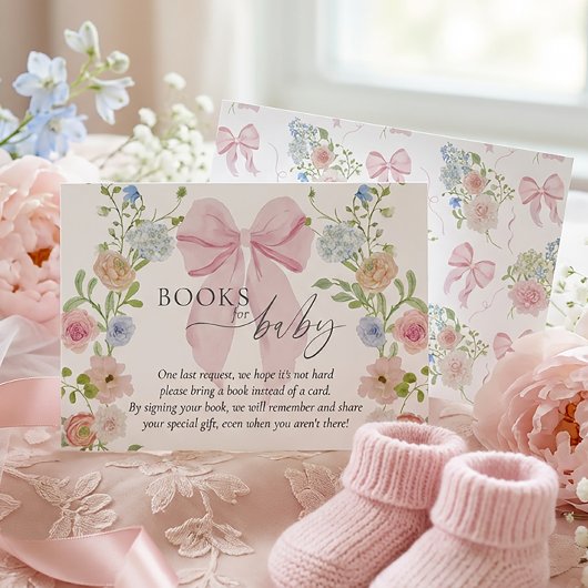 Baby in Bloom Book Request Pink Bow Baby Shower Begleitkarte