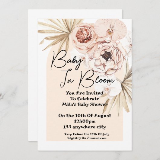 Baby in Bloom Botanische Blütenbaby Duschkarte Save The Date (Vorne/Hinten)