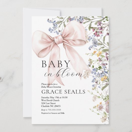Baby in Bloom bow Baby Shower Einladung (Vorderseite)