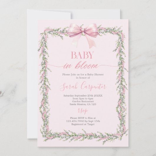 Baby in Bloom Bow Baby Shower Girl Einladung (Vorderseite)
