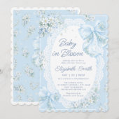Baby in Bloom Bow Blue Floral Boy Baby Shower Einladung (Vorne/Hinten)