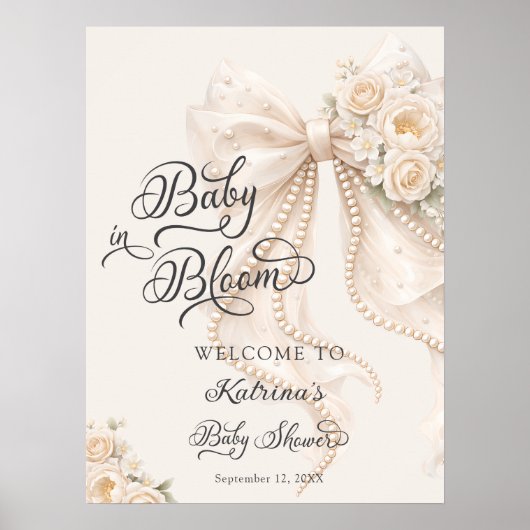 Baby in Bloom Bow Floral Baby Shower Welcome Poster (Vorne)