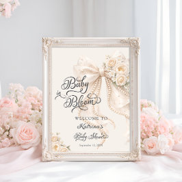 Baby in Bloom Bow Floral Baby Shower Welcome Poster