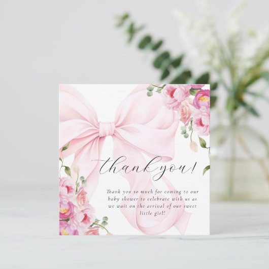 Baby In Bloom Bow Pink Dankeskarte (Stehend Vorderseite)