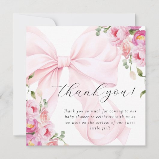 Baby In Bloom Bow Pink Dankeskarte (Vorderseite)