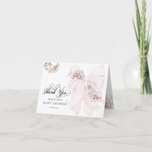 Baby in Bloom Bow Spring Garden Girl Baby Dusche Dankeskarte (Vorderseite)
