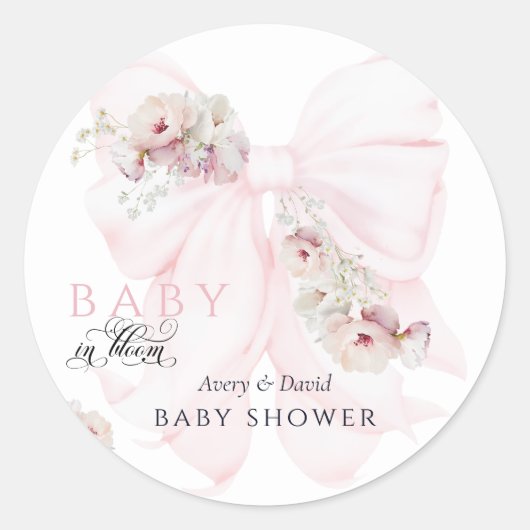 Baby in Bloom Bow Spring Garden Girl Baby Dusche Runder Aufkleber (Vorderseite)