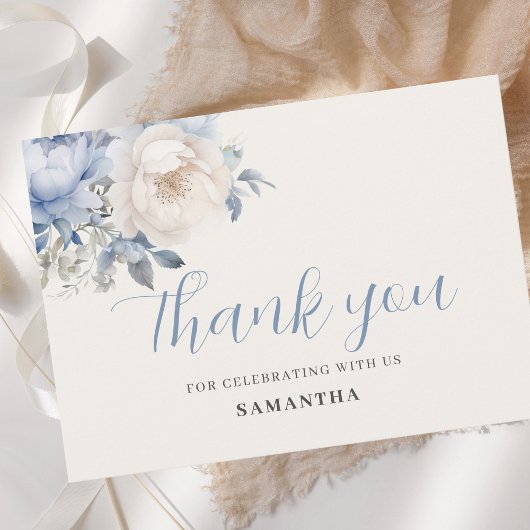 Baby in Bloom Boy Blue Floral Dusche Dankeskarte