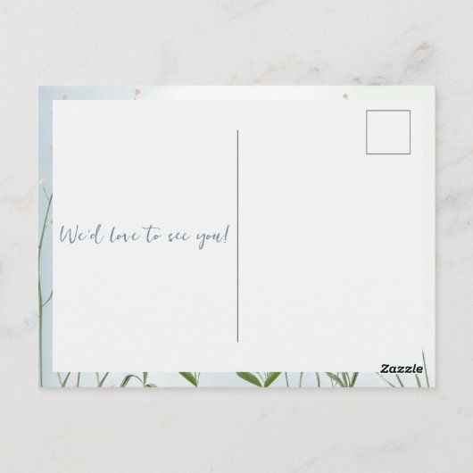 Baby in Bloom Boy Blue Floral Dusche Postkarte (Rückseite)