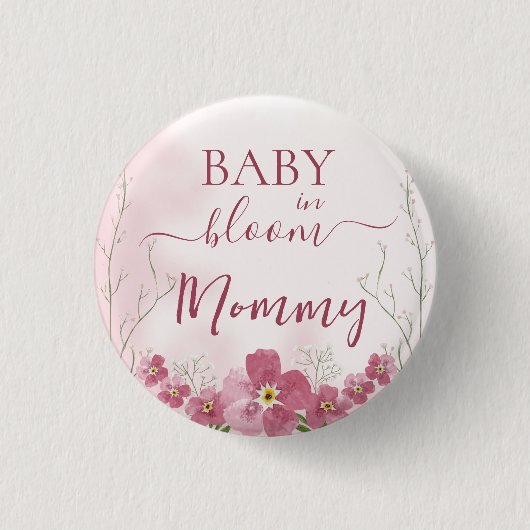 Baby in Bloom Boy Pink Blütendusche Mommy Button (Vorderseite)