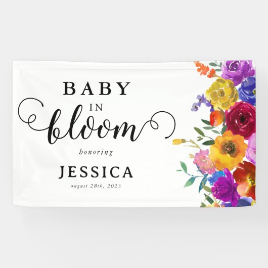 Baby in Bloom Bright & Bold Floral Baby Dusche Banner (Horizontal)