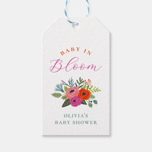 Baby in Bloom Bright Floral Baby Dusche Gefallen Geschenkanhänger (Vorderseite)