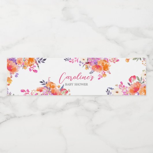 Baby in Bloom Bright Floral Baby Dusche Wasserflaschenetikett (Einzelnes Label)