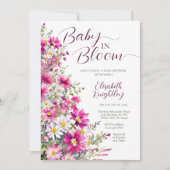 Baby in Bloom Bright Pink Floral Girl Babydusche Einladung (Vorderseite)