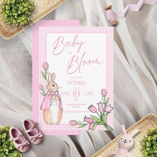 Baby in Bloom Bunny Rabbit Pink Baby Dusche Einladung