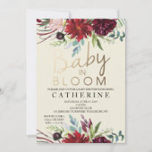 Baby in Bloom, Burgund Floral Baby Dusche Einladung (Vorderseite)