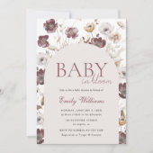Baby in Bloom Burgundy Wildblume Babydusche Einladung (Vorderseite)
