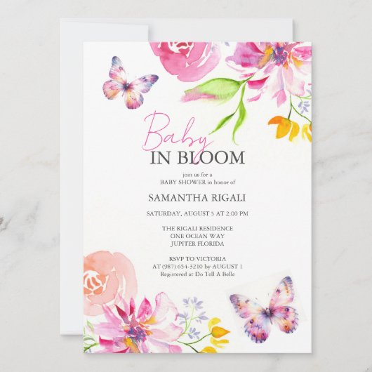 Baby in Bloom Butterfly Blumendusche Einladung (Vorderseite)