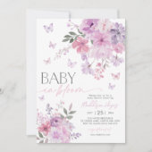 Baby in Bloom Butterfly Lila Babydusche Einladung (Vorderseite)