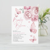 Baby in Bloom Butterfly Pink BläserBaby-Dusche Einladung (Stehend Vorderseite)