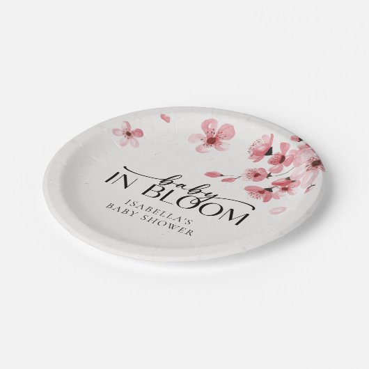 Baby in Bloom Cherry Blossom Babydusche Pappteller (Schrägansicht)