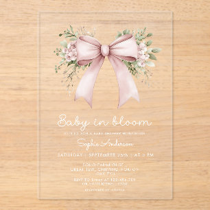 Baby in Bloom Coquette Pink Bow Baby Dusche Acryleinladungen