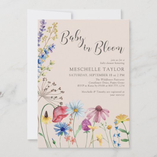Baby in Bloom Country Wildblume Kinderdusche Einladung (Vorderseite)
