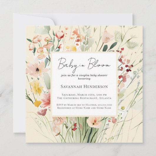 Baby in Bloom Couples Wildblume Babydusche Einladung (Vorderseite)