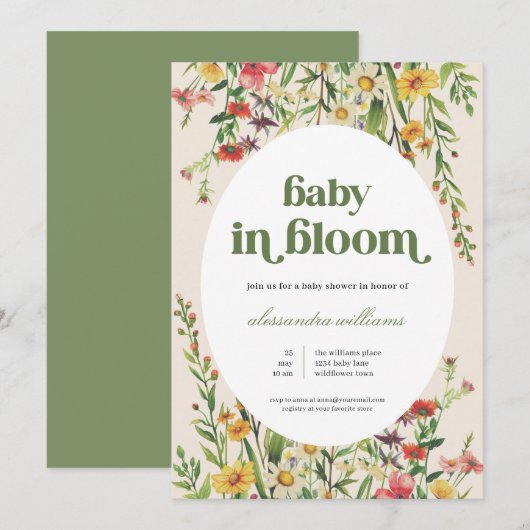Baby in Bloom Cream Floral Baby Dusche Einladung (Vorne/Hinten)