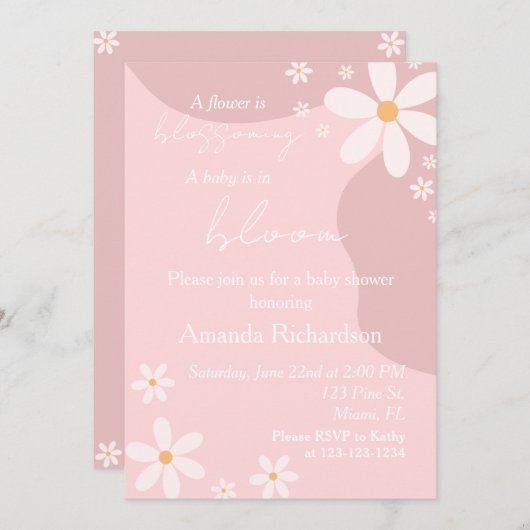 Baby in Bloom Daisy Baby Dusche Rosa Einladung (Vorne/Hinten)