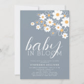 Baby in Bloom Daisy Blue Baby Shower Einladung (Vorderseite)